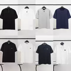 Authentic Luxury Fashion Top-Tier 2025 Spring/Summer New Short-Sleeve T-Shirt for Men with Metal Triangle Logo, Round Neck, Casual Style