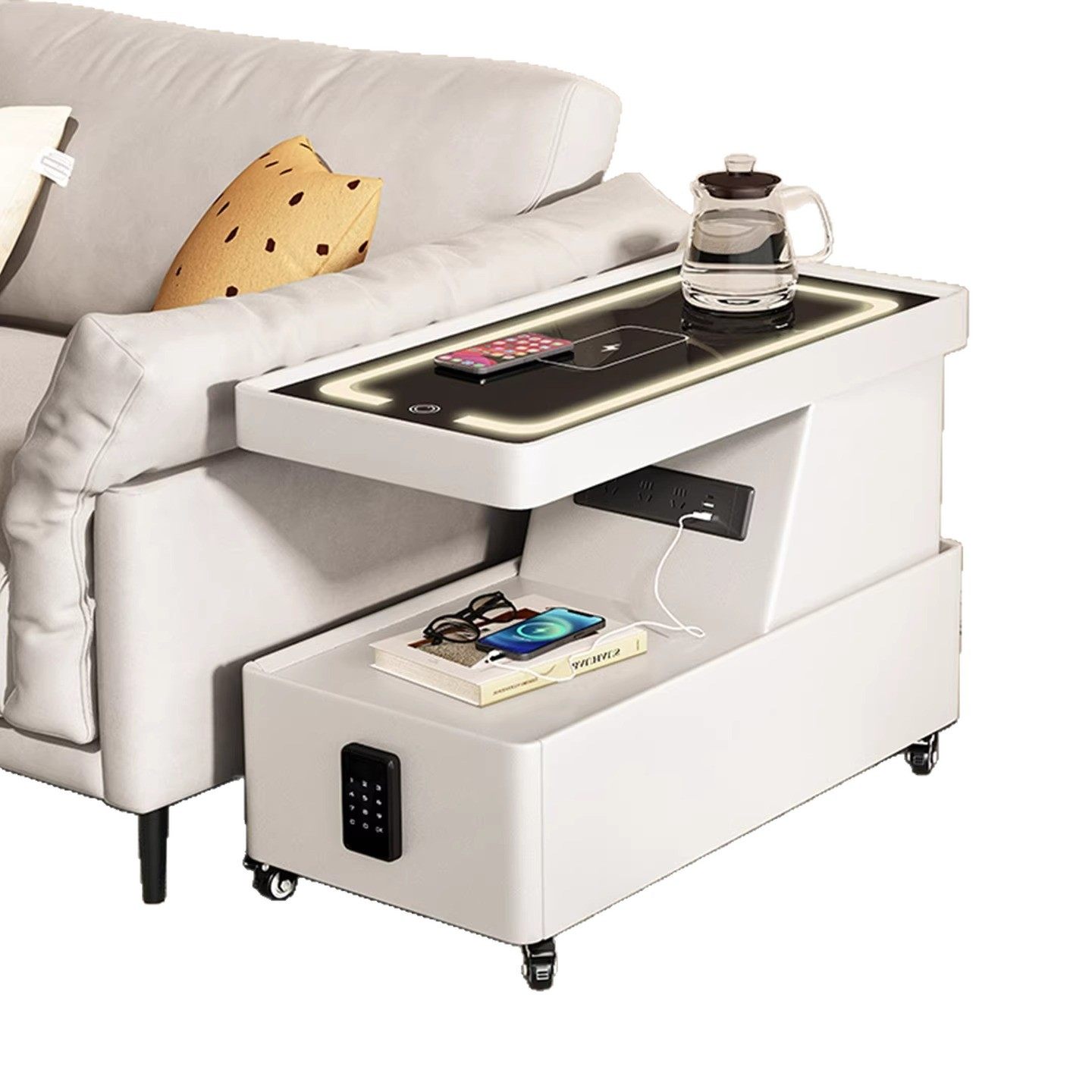 Movable Coffee Table for Small Apartments, Modern Minimalist Side Cabinet, Light Luxury Living Room, Italian Minimalist Sofa Side Table Trolley