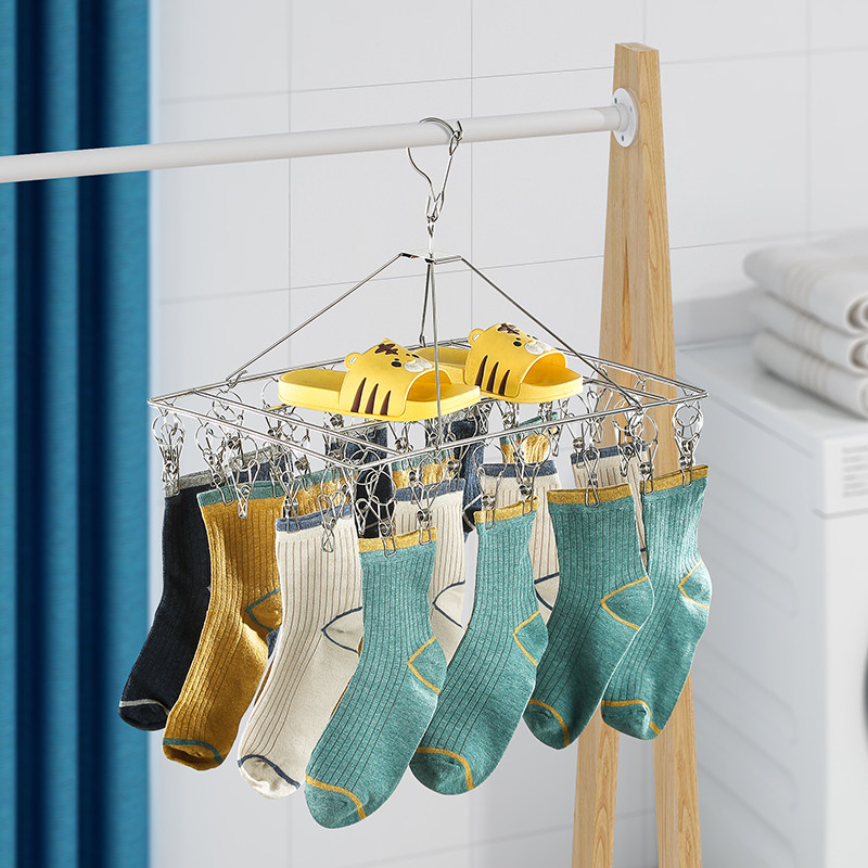 Square Sock Clip Stainless Steel Hanger Clip Style for Drying Socks, Household Multi-Head Clothes Hanger 20/40/60