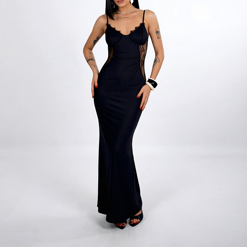 Lace Cami Dress Elegant Design Slim Fit Solid Color Summer Fashion Perfect for Parties and Events Wholesale