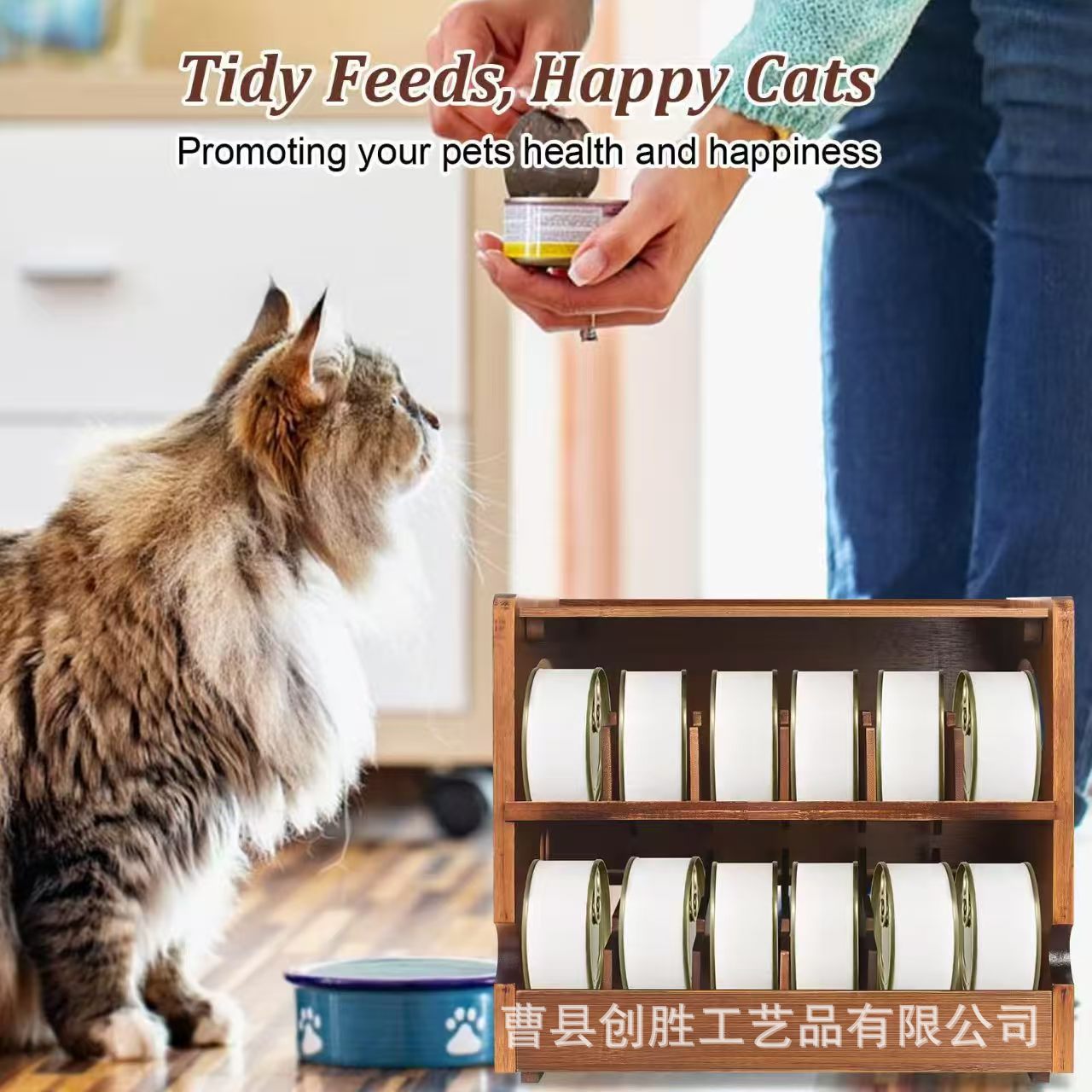 Cross-Border Wooden Double-Layer Storage Rack Desktop Stackable Can Rack Solid Wood Kitchen Storage Animal Cat Snack Rack
