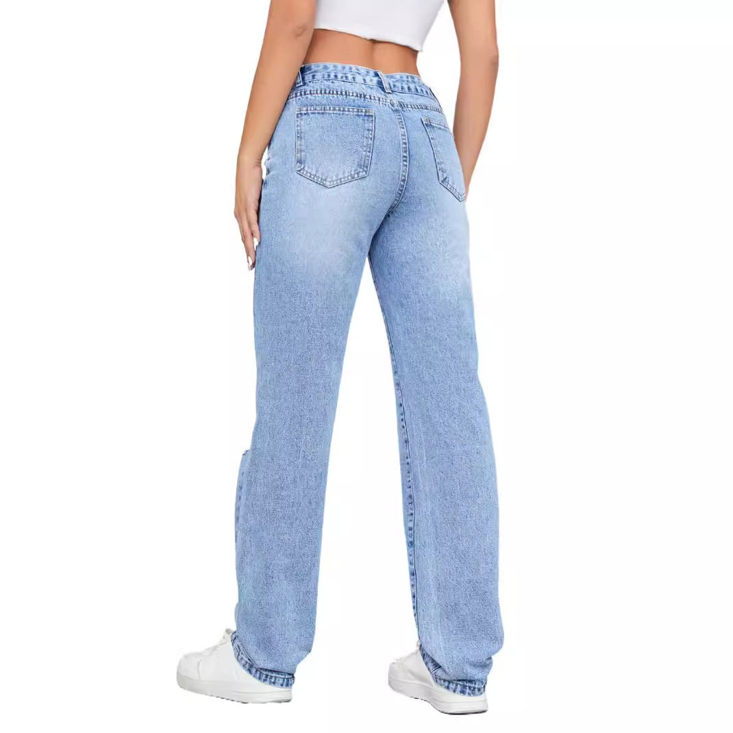 High Waisted Loose Fit Distressed Straight Leg Jeans Casual Style Perfect for Everyday Wear Wholesale Available