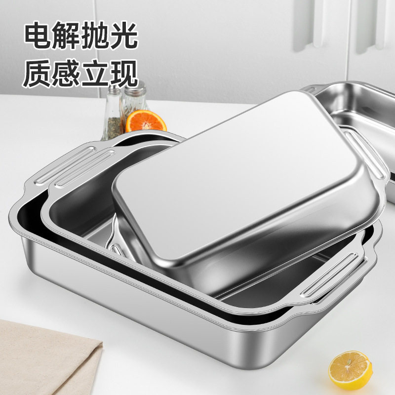 Thickened Stainless Steel Crayfish Tray, Commercial Tray, Grilled Fish Tray, Sauce-Dipping Small Seafood Tray, Household Food Preparation Rectangular Tray