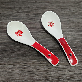 10-Piece Ceramic Double Happiness Red Longevity Spoons Festive Wedding Soup Spoons Red Household Longevity Spoons