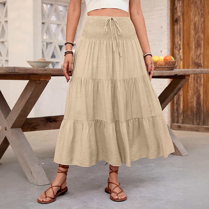 Casual Maxi Skirt Solid Color Elastic Waist Versatile Design Perfect for Vacation or Everyday Wear Wholesale