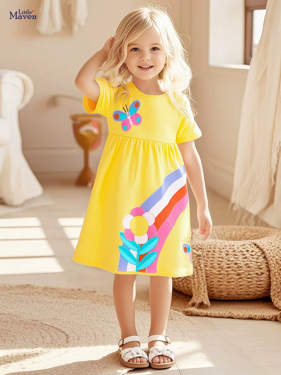 New Summer Pastoral Style Kids' Princess Dress, Cotton Short-sleeve Girls' Dress