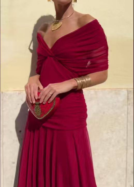 2025欧美风ins跨境女装独立站爆款雪纺印花新款露肩裹胸连衣裙女