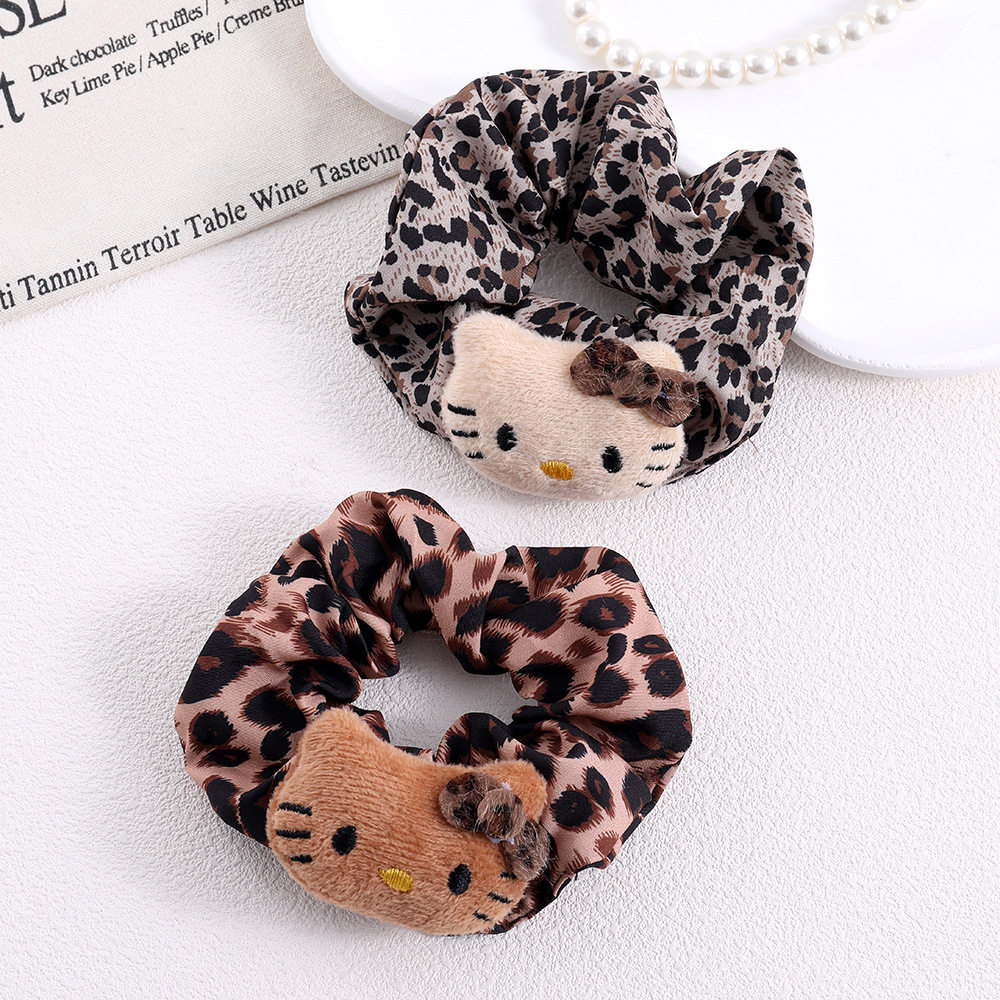 Trendy Autumn and Winter Leopard Print Cat Scrunchie for Girls, Ponytail Bun Hair Tie, Plush Hair Rope, Hair Accessory