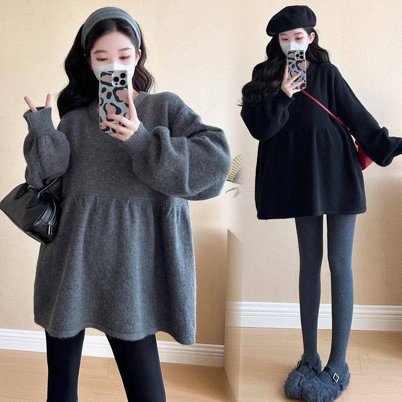 2025 New Autumn and Winter Clothing Korean Style Large Size Maternity Knitwear Women's Petite Knitwear Tops Women's Maternity Skirts