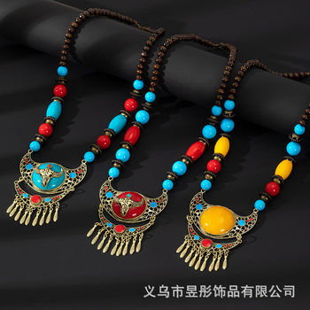 Bohemian Retro Ethnic Style Necklace Female Exotic Xizang Style Necklace Headwear Headwear Headwear Headwear Xizang Clothing Accessories Female