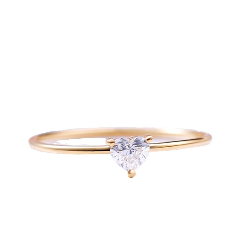 新款简约爱心形小钻戒指 镀18k金细款装饰尾戒森系清新爱心戒指女