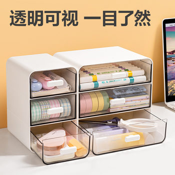 Deli stationery storage box drawer-type student storage box transparent multi-functional large-capacity split stationery box wholesale