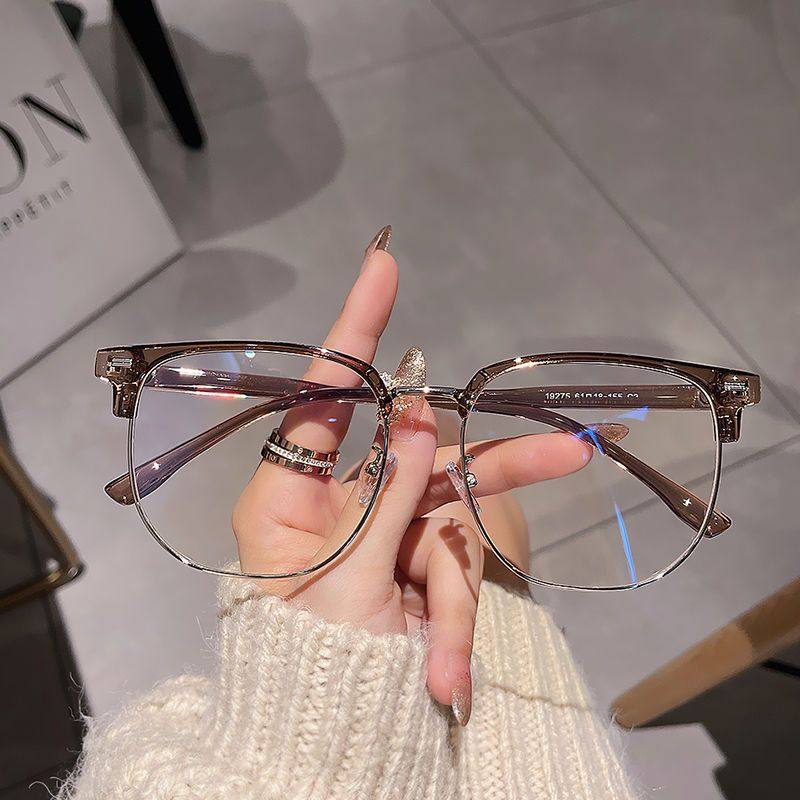 New large size 15.8cm myopia frame frame men's large face half frame flat lens can be equipped with myopia lens women