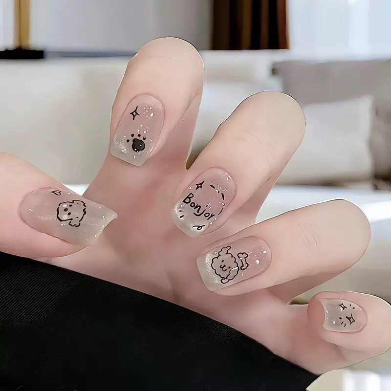 Manicure Wearable Nails Short Cartoon Cute Puppy Student Wearable Manicure Whitening Temperament Removable Finger Nail Stickers