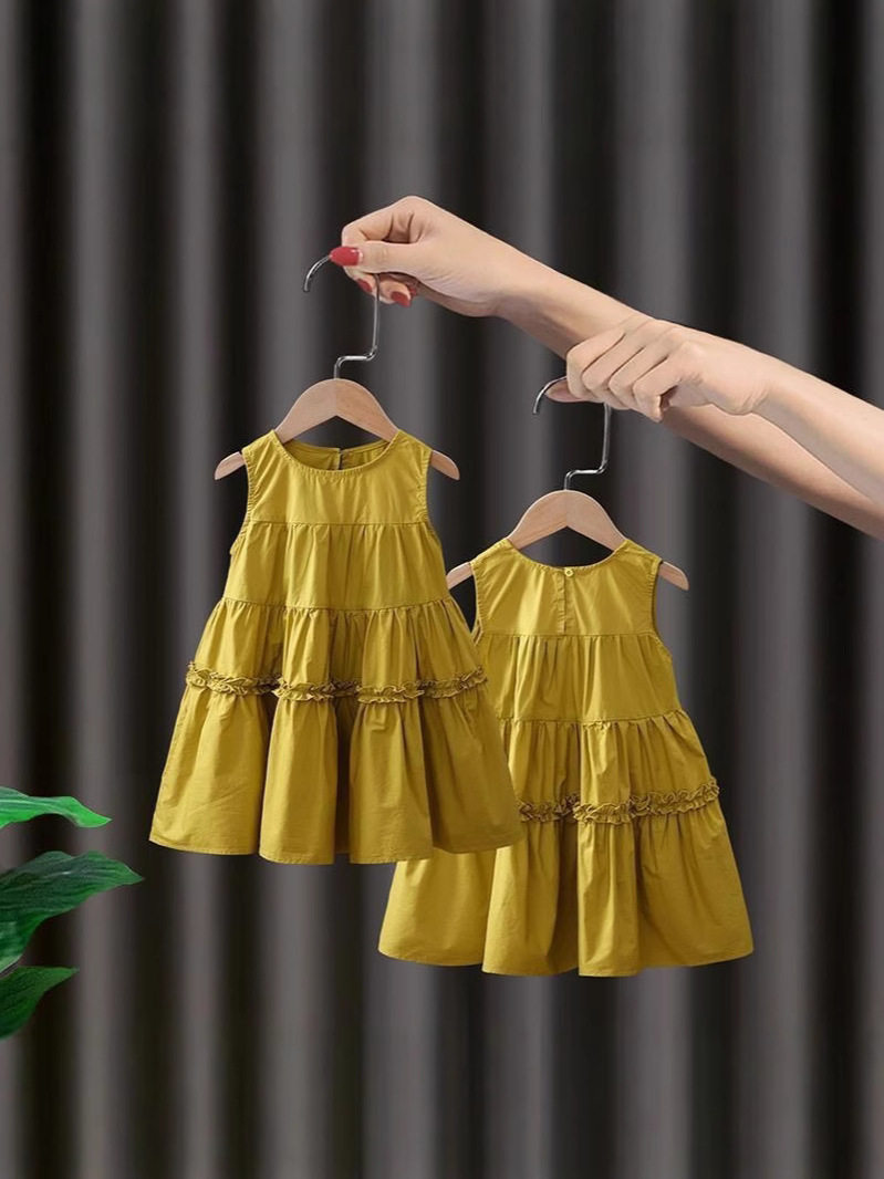 Girls sleeveless solid color dress baby fashionable mid-length