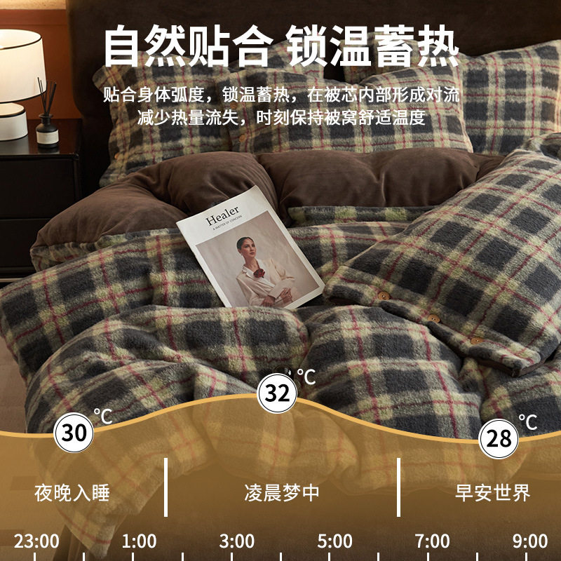 2025 New Winter Four-Piece Bed Set with High Weight, Thickeneded and Warm Retro Plaid Milk Velvet Bed Sheetss, Fitted Bed Sheetss and Quilt Covers