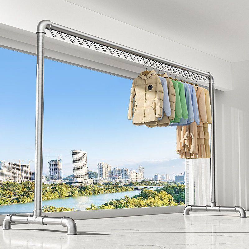 Bold galvanized steel pipe clothes drying rack floor-standing household balcony clothes hanger outdoor double pole simple water pipe clothes drying rack