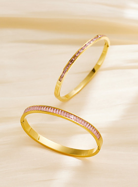 新款水晶方钻不锈钢手镯钛钢手环