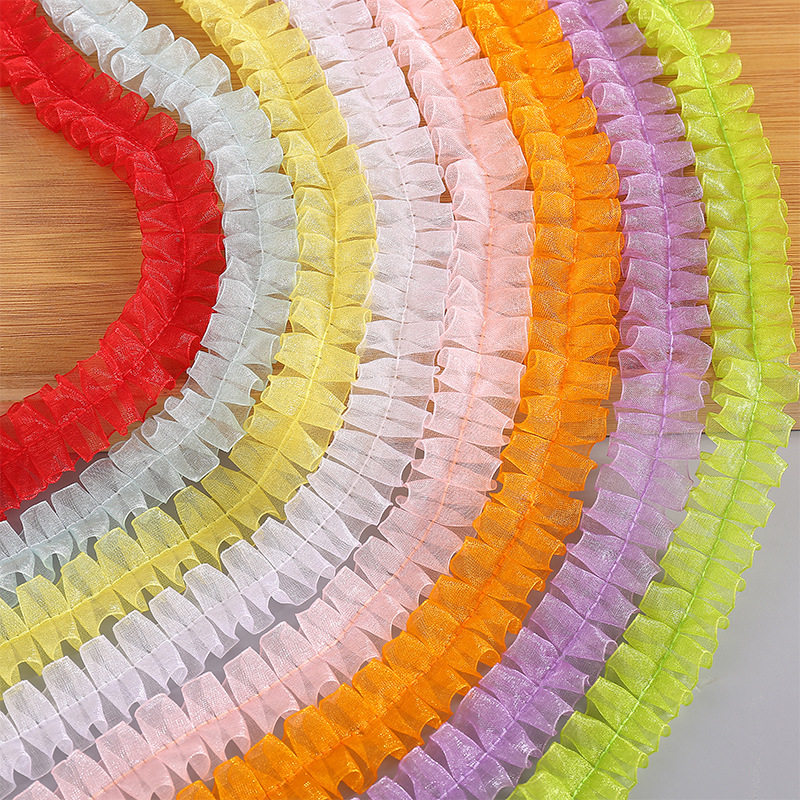 in stock 2.5cm color pleated lace I-shaped snow yarn belt DIY handmade decorative clothing accessories wholesale