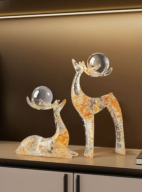 创意水晶球对鹿摆件轻奢档客厅桌面电视柜酒柜家居装饰乔迁礼物