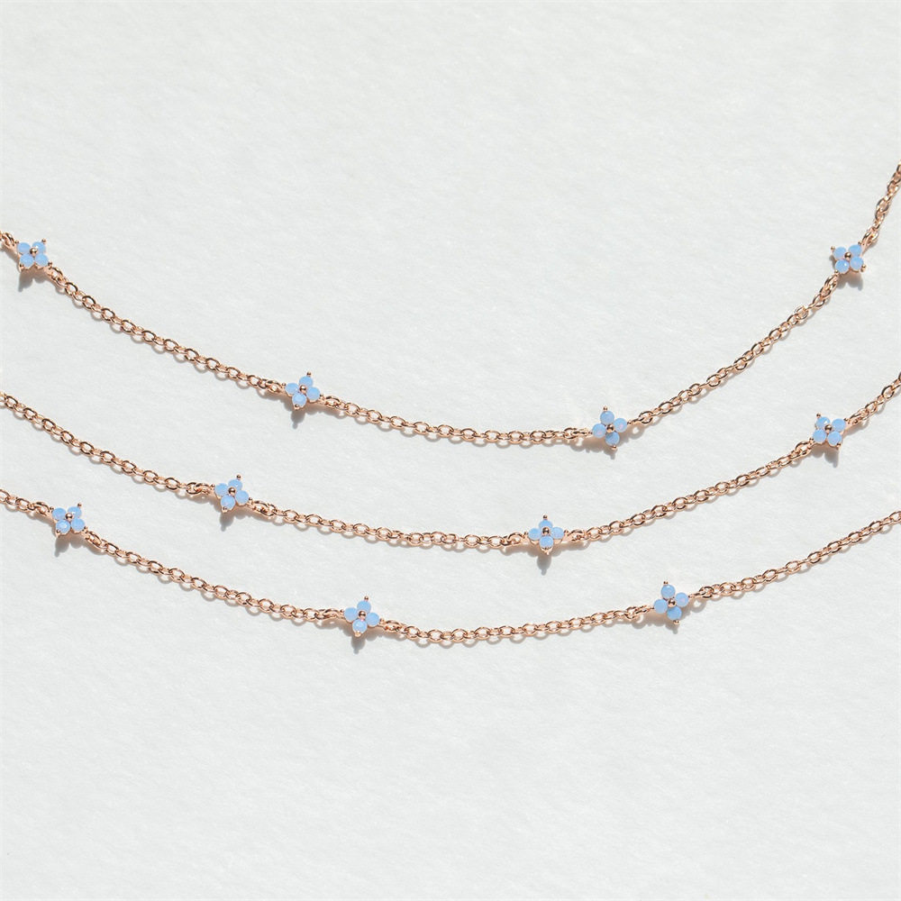 Cross-border New Blue Flower Necklace ins Style Copper Plated Gold Necklace Jewelry Niche Elegant Clavicle Chain