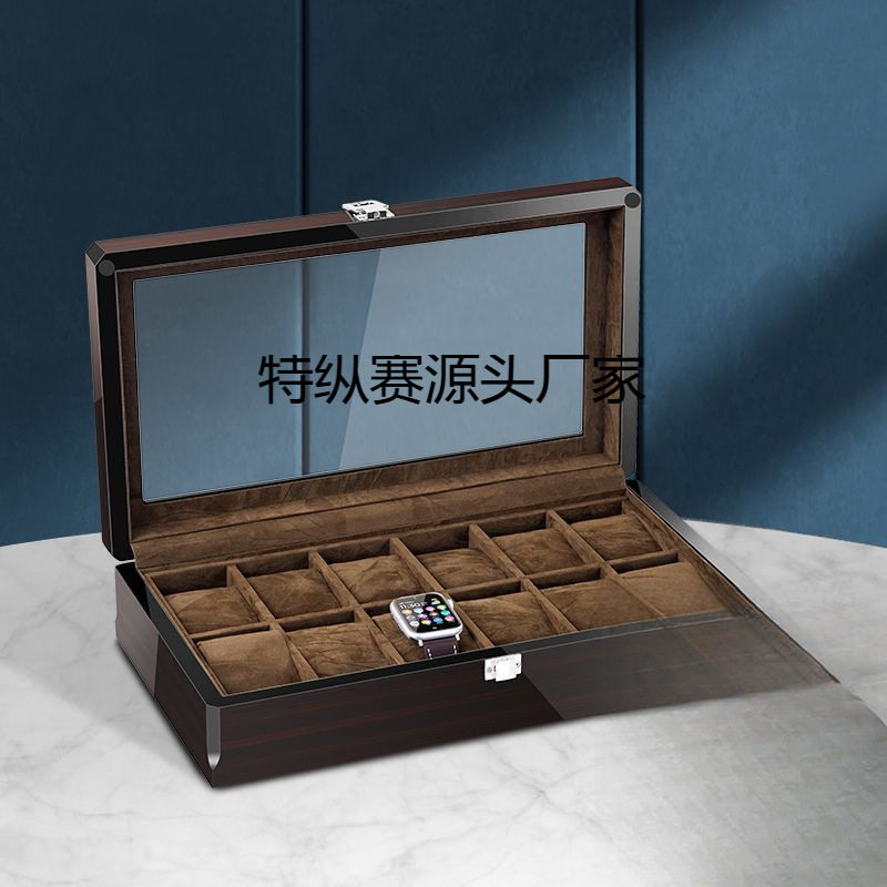 Wholesale 12-Digit Multi-Digit Watch Box Storage Packaging Box High-End Painted Ebony Wood Grain Watch Box Jewelry Box Display Box