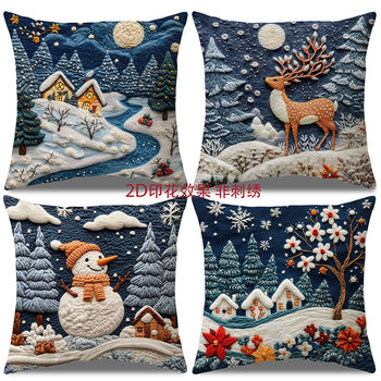 Christmas Pillowcase Printed New Style Cross-Border Holiday New Year Decoration Living Room Sofa Cushion Wholesale Four-Piece Set
