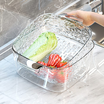 Double-Layer Kitchen Drain Basket, Vegetable Washing Basin, Household Fruit Tray, Vegetable Washing Basket, Rice Washing and Storage Basket