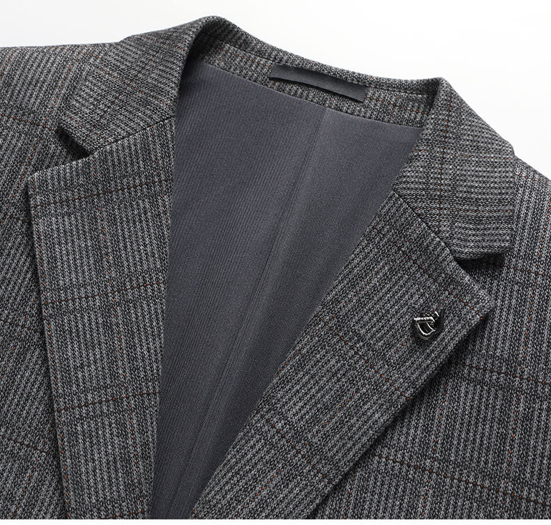 Áo blazer nam dệt kim kẻ caro phối cúc một hàng dáng ôm — Màu nâu cà phê, màu xám