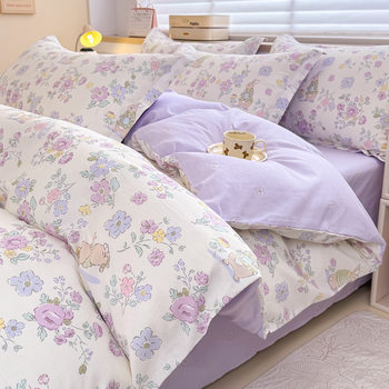Four-piece set 100 cotton cotton bed sheets bed bedding quilt cover summer single student dormitory three-piece set 4