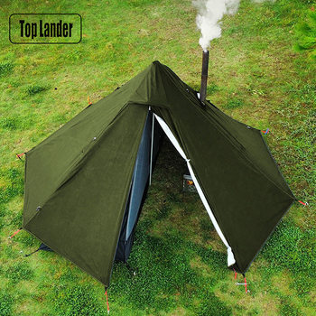 Pyramid Single Tent Outdoor with Chimney Tent Portable Waterproof Double-Layer Camping Style Equipment Shelter Bc