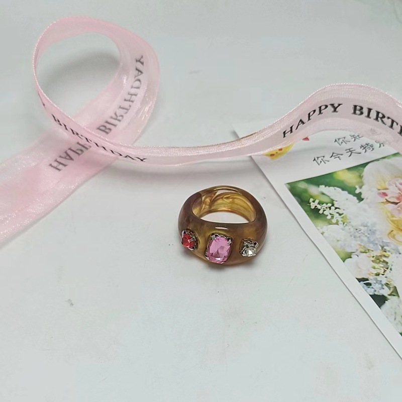 现货树脂醋酸戒指女混合彩色圆形方形指环套装外贸内销指圈批发