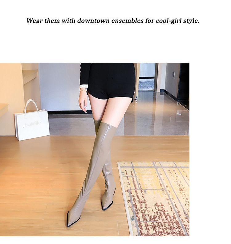 Boot nữ cổ cao quá gối gót vuông mũi nhọn phong cách thanh lịch — Màu cà phê, Màu đen, Màu Kaki