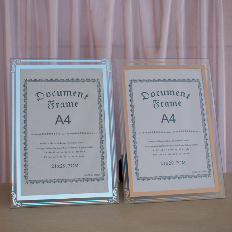 Yiwu Manufacturer Wholesale A4 Crystal Glass Picture Frame Photo Frame 6 Inch 78A4 Honor Certificate Wall Hanging Creative Frame