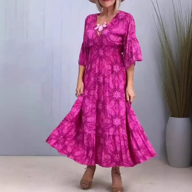 Elegant Floral Print V Neck Dress Summer Style Womens Fashion Perfect for Casual Outings Wholesale Available