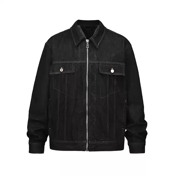 Blackicon Autumn American High Street Fashion Brand Simple Right-Shoulder Triangle Denim Casual Jacket for Men