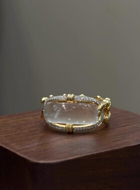 中古vintage镶钻小方糖戒指女时尚轻奢级感指环