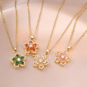 Necklace Female Internet Celebrity Rotating Bauhinia Zircon Flower Niche Fashion New Design Pendant Temperament Titanium Steel Necklace