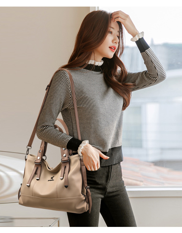 Túi xách nữ da PU cỡ lớn dáng tote đeo vai và đeo chéo — Màu đen, Màu đỏ, Màu kaki, Màu trắng