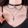 Diablo Original Sweet Cool Hot Girl Style Cross Necklace Women's Gothic Style Punk Multi-Layer Clavicle Chain Neck Strap Fashion