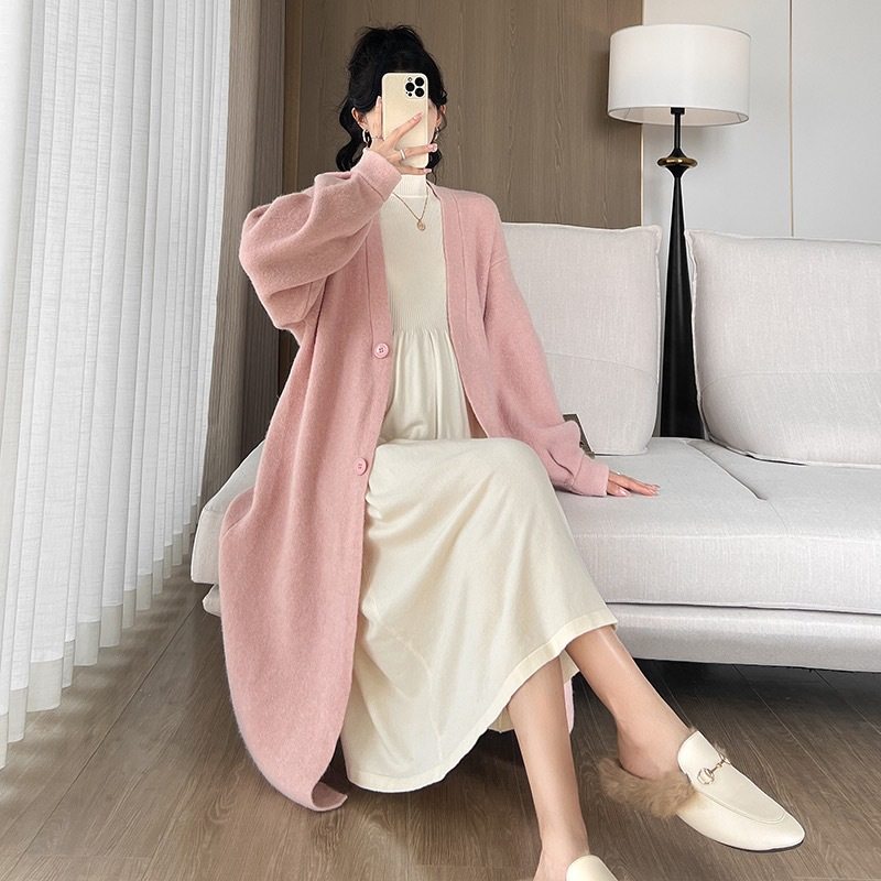 2024 maternity winter temperament cardigan pinch sleeve long thick sweater coat turtleneck sweater dress