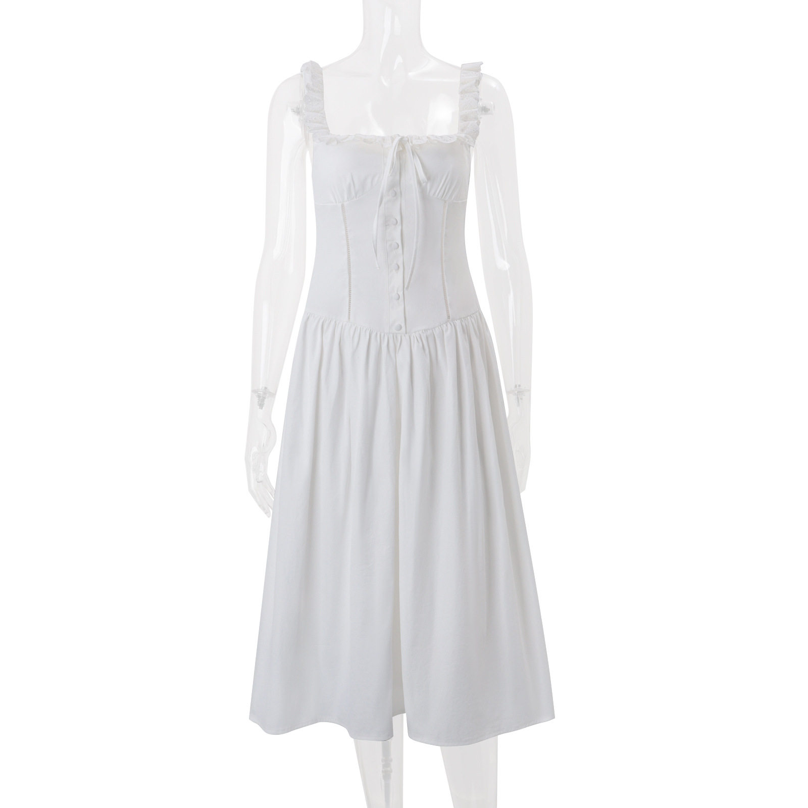 Elegant French Style Summer Dress for Women Square Neck Ruffled Hem Slim Fit Adjustable Straps Perfect for Parties