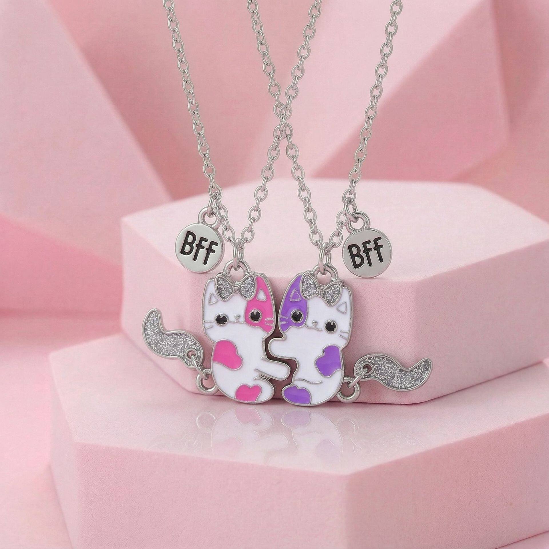 欧美饰品 BEST FRIENDS心型方块吊坠 闺蜜吊坠心形项链