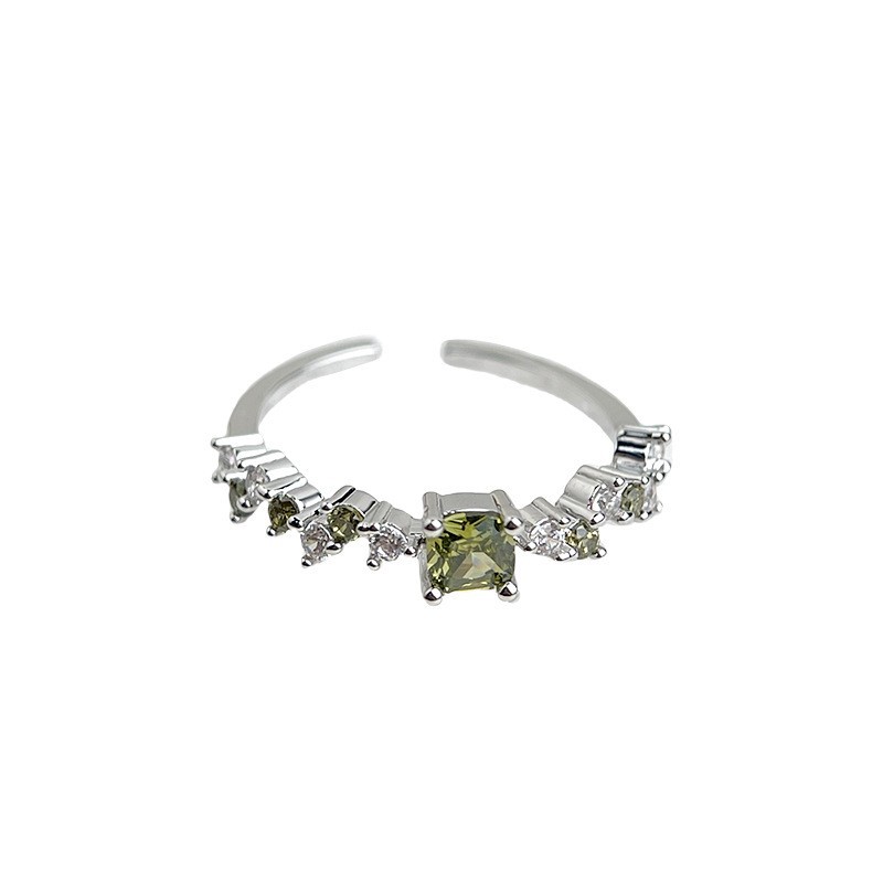 French Olive Green Zircon Open Ring Wholesale Light Luxury High-End Index Finger Ring Literary Retro Palace Style Ring