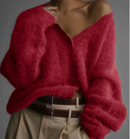 Womens Oversized Knit Cardigan Soft Faux Mink Fabric Long Sleeves Casual Style Perfect for Spring and Autumn