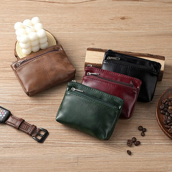 Handmade Small Coin Purse, Business Card Holder, Cowhide Texture, Simple Zipper Driver's License Bag, Bus Card Mini Key Bag
