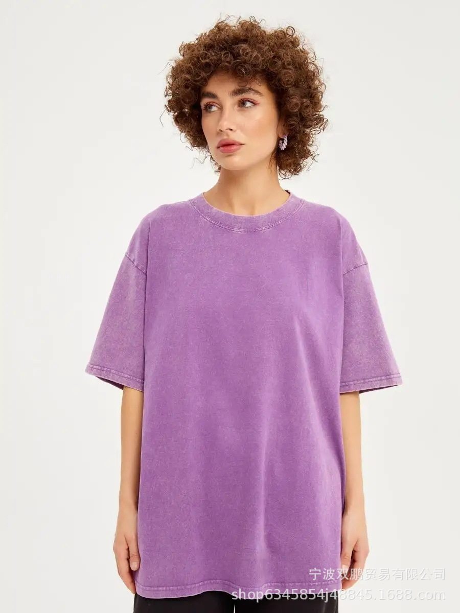 Womens Vintage Wash Dyed T Shirt Solid Color Short Sleeve 100 Cotton Spring Summer Casual Wear Wholesale Available