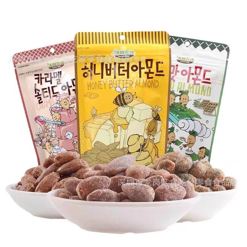 South Korea imported 80g Tom Farm honey butter almond almond mustard flavor nuts online popular snack wholesale