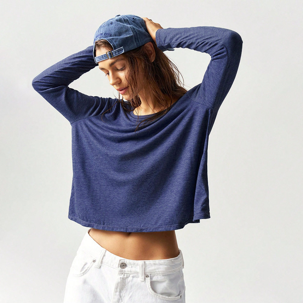 Casual Loose Fit Long Sleeve T Shirt Solid Color Backless Design Spring Summer Style Wholesale Available
