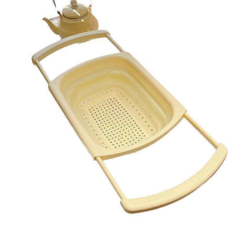 Ins Cream Drain Rack Kitchen Household Retractable Foldableing Dish Basket Dish Drain Rack Fruit Washing Basket